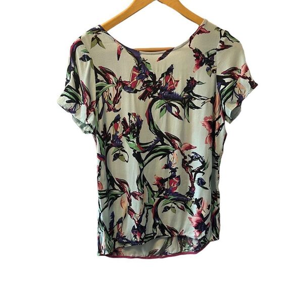 VIOLET + CLAIRE Floral Print Lightweight Back Cut Out Short Sleeve Dressy Top S - Picture 1 of 8